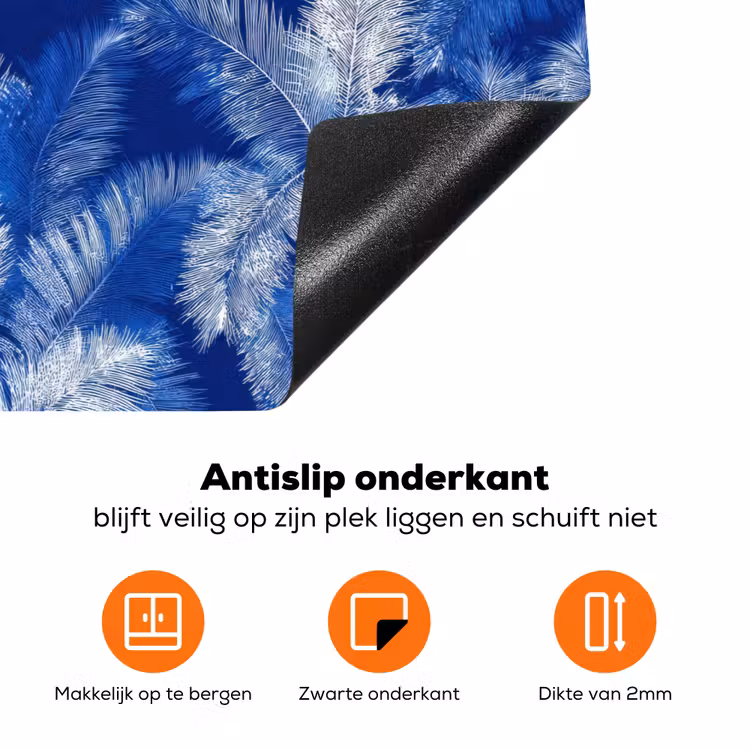Palmblad - Patroon - Blauw Inductie beschermer vinyl 3mm klein 276 -zzzzzzz-td-onderkant