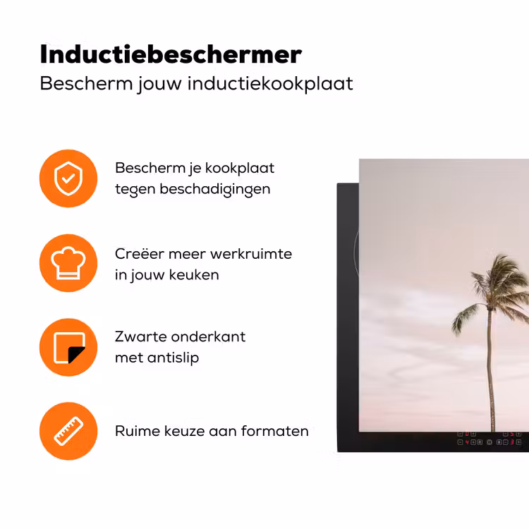 Palmbomen - Zonsondergang - Roze Inductie beschermer vinyl 3mm klein -zzzzzzz-td-ups
