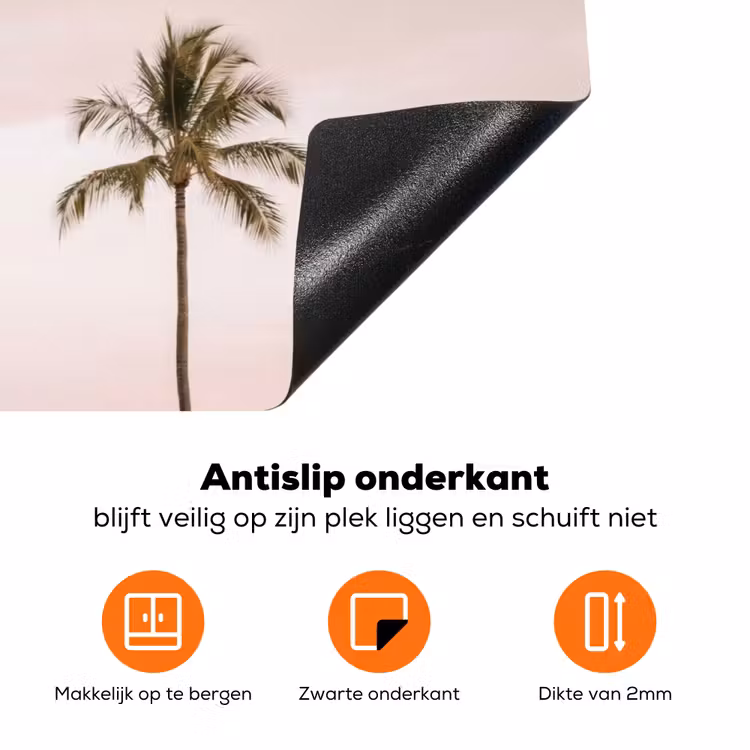 Palmbomen - Zonsondergang - Roze Inductie beschermer vinyl 3mm klein -zzzzzzz-td-onderkant