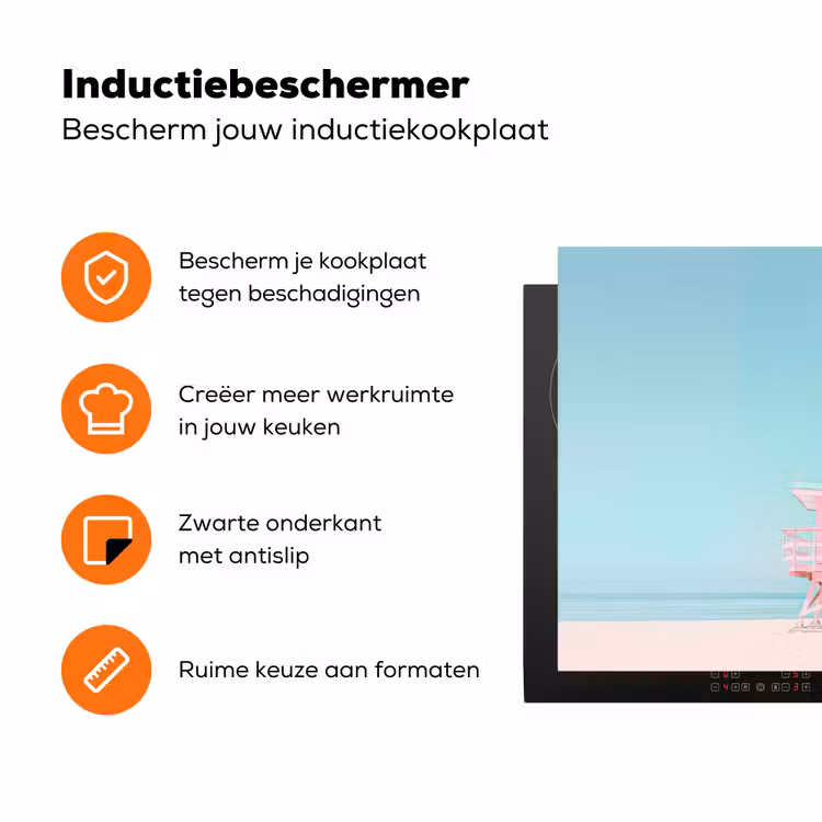 Palmboom - Strandhuis - Roze Inductie beschermer vinyl 3mm klein -zzzzzzz-td-ups