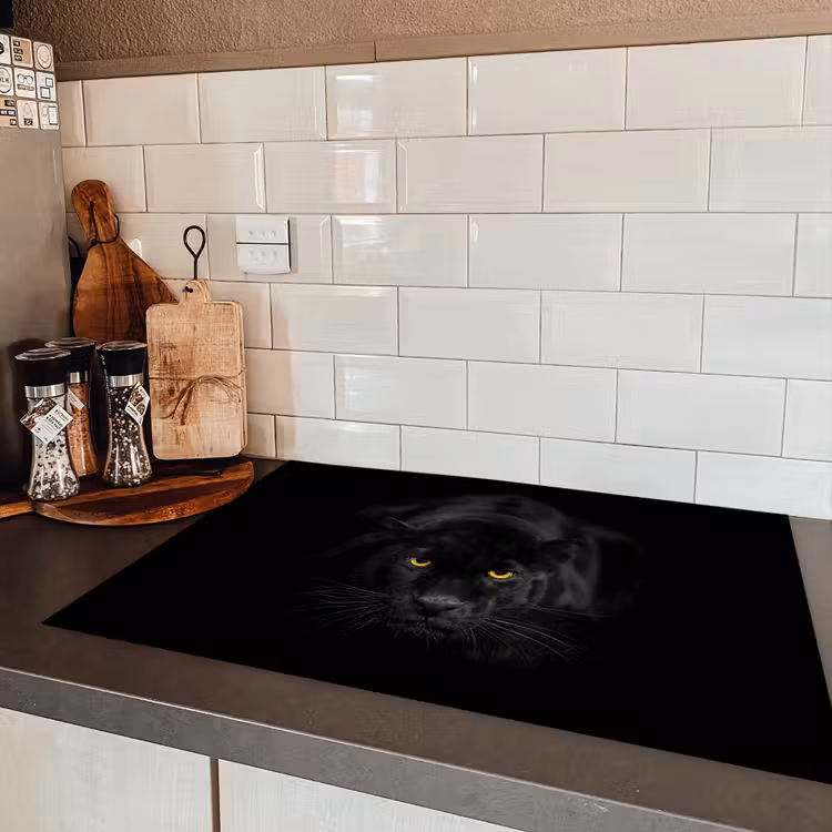 Panter - Dieren - Zwart - Ogen Inductie beschermer vinyl 3mm klein -sfeer3