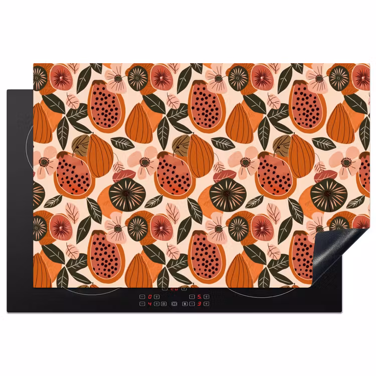 Papaja - Bloesem - Oranje Inductie beschermer vinyl 3mm klein 276 -3d