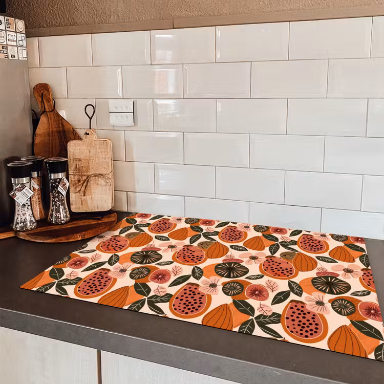 Papaja - Bloesem - Oranje Inductie beschermer vinyl 3mm klein 276 -sfeer3