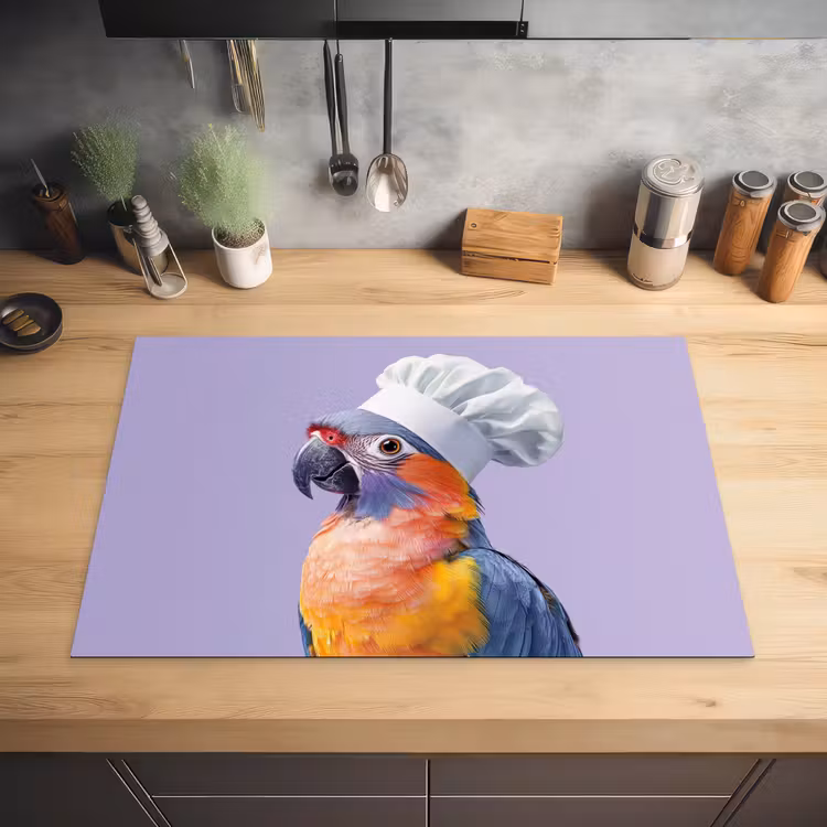 Papegaai - Koksmuts - Paars - Cute Inductie beschermer vinyl 3mm klein -sfeer5