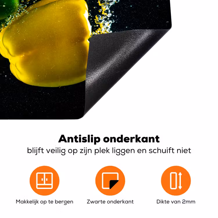 Paprika - Groente - Water - Zwart - Rood - Groen - Geel Inductie beschermer vinyl 3mm klein -zzzzzzz-td-onderkant