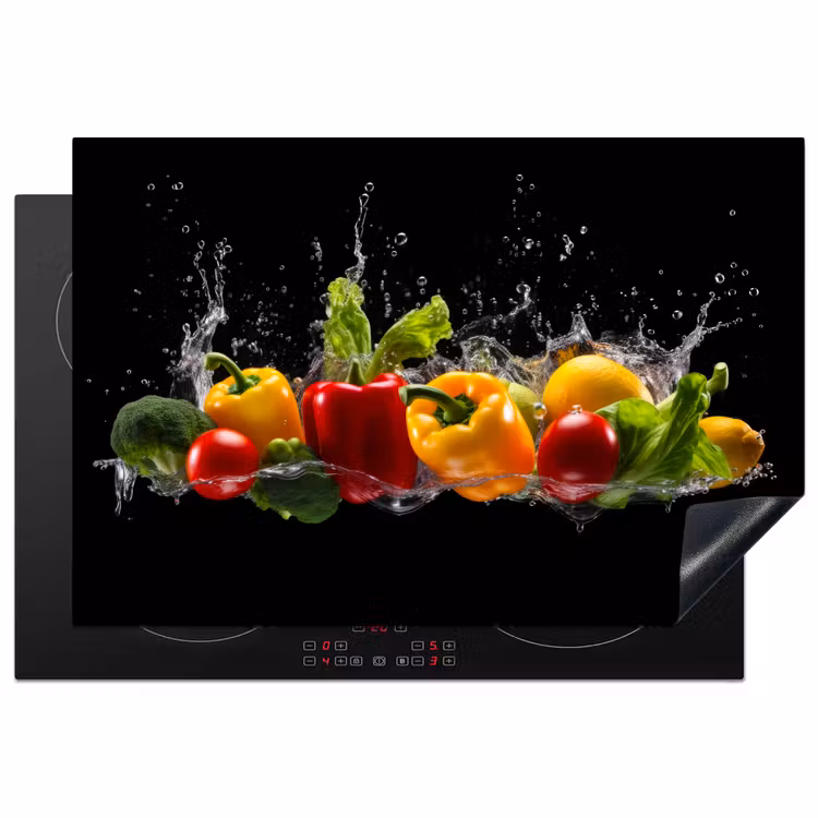 Paprika - Water - Groente - Zwart Inductie beschermer vinyl 3mm klein -3d