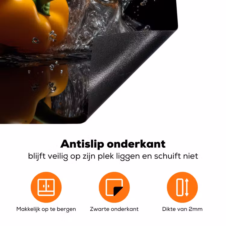 Paprika - Water - Zwart - Groente - Rood - Geel Inductie beschermer vinyl 3mm klein -zzzzzzz-td-onderkant