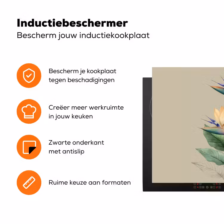 Paradijsvogelbloemen - Blauwgroene bladeren - Beige Inductie beschermer vinyl 3mm klein -zzzzzzz-td-ups