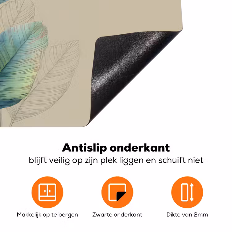 Paradijsvogelbloemen - Blauwgroene bladeren - Beige Inductie beschermer vinyl 3mm klein -zzzzzzz-td-onderkant
