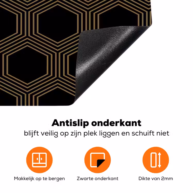 Parallel - Goud - Zwart - Bijenraatmotief Inductie beschermer vinyl 3mm klein 276 -zzzzzzz-td-onderkant