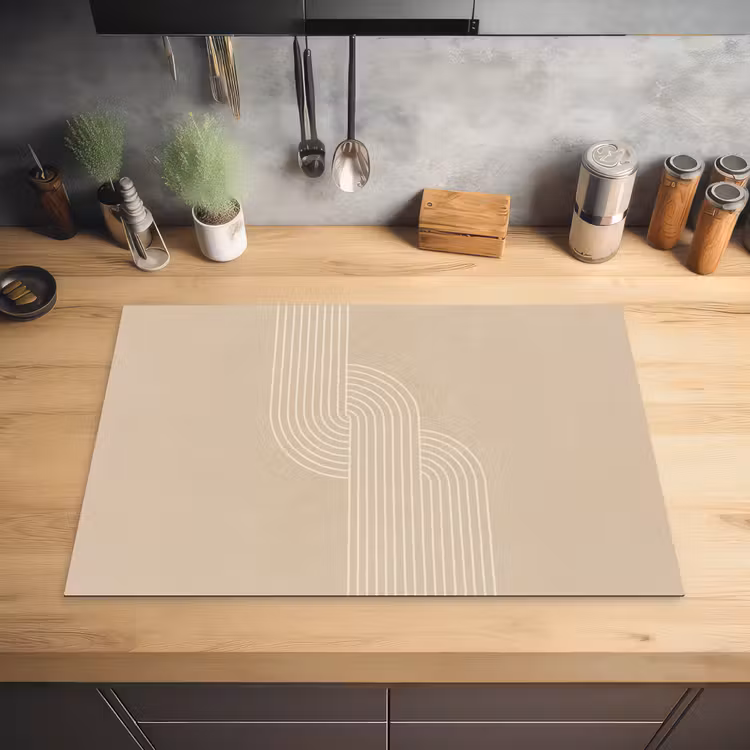 Parallelle lijnen - Lichte textuur - Beige Inductie beschermer vinyl 3mm klein -sfeer5