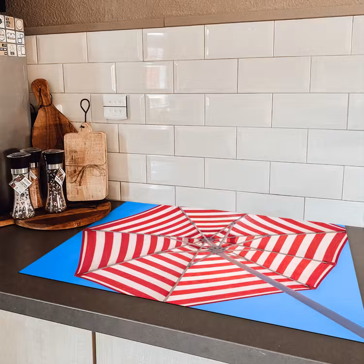Parasol - Strepen - Zomer - Rood - Blauw Inductie beschermer vinyl 3mm klein -sfeer3