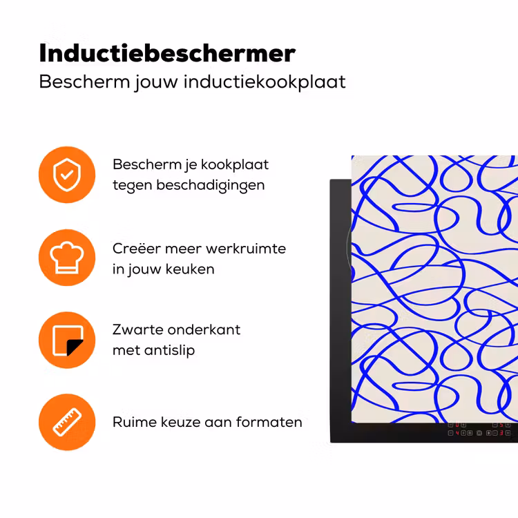 Patronen - Beige - Blauw - Lijnen Inductie beschermer vinyl 3mm klein 276 -zzzzzzz-td-ups