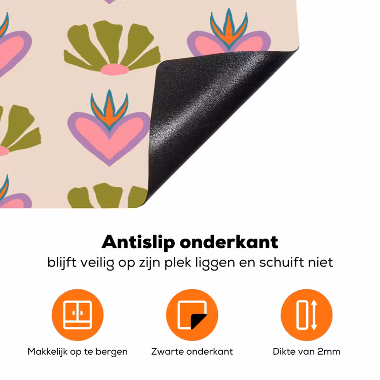 Patroon - Beige - Hartjes - Bloemen Inductie beschermer vinyl 3mm klein 276 -zzzzzzz-td-onderkant