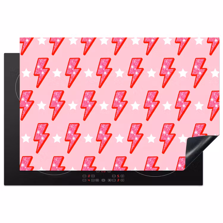 Patroon - Bliksem - Ster - Glitter - Roze Inductie beschermer vinyl 3mm klein -3d