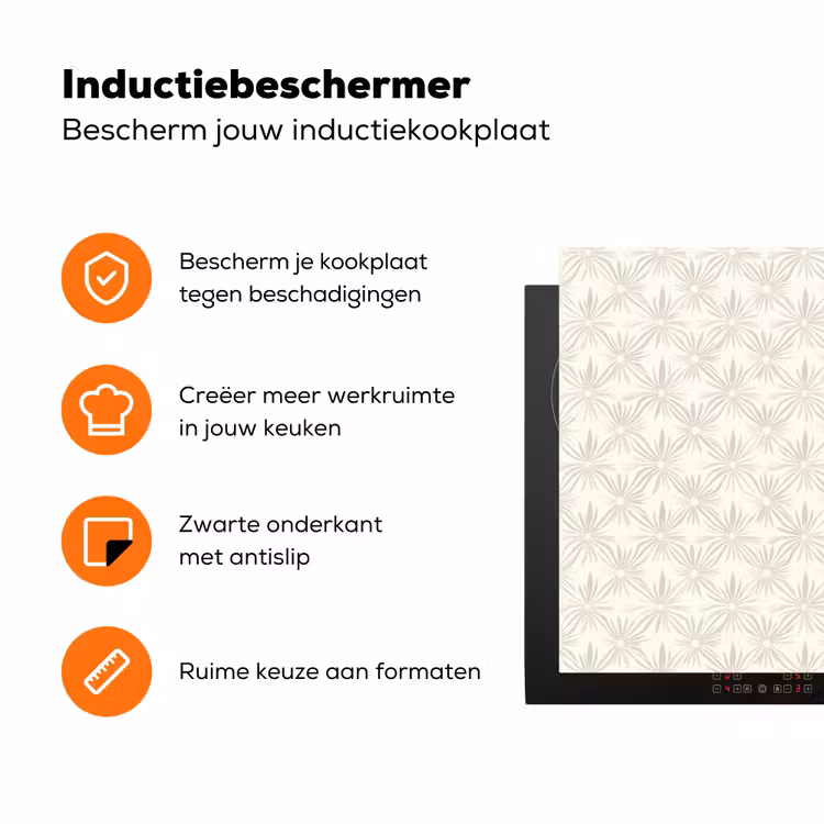Patroon - Bloemen - Beige Inductie beschermer vinyl 3mm klein 276 -zzzzzzz-td-ups