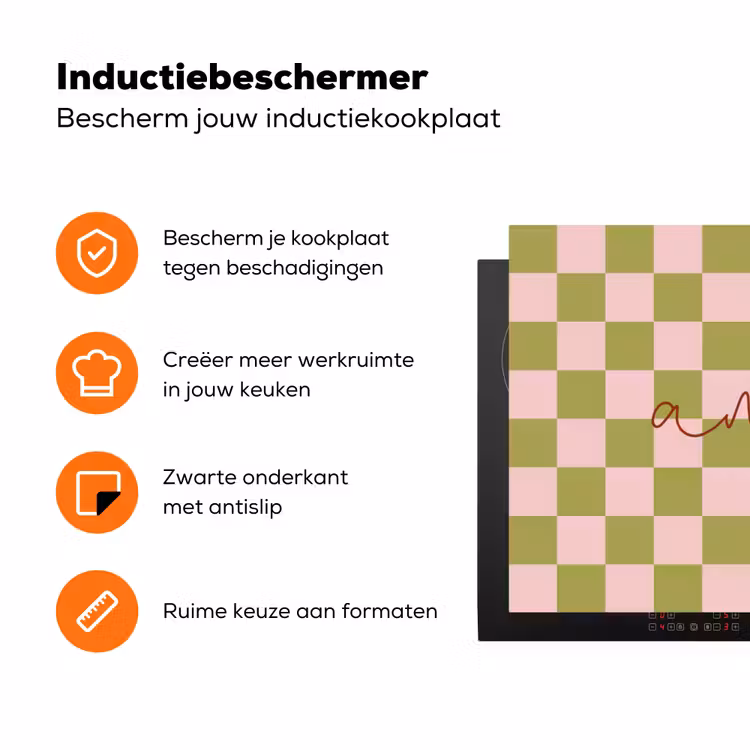 Patroon - Geblokt - Olijfgroen - Amore Inductie beschermer vinyl 3mm klein -zzzzzzz-td-ups