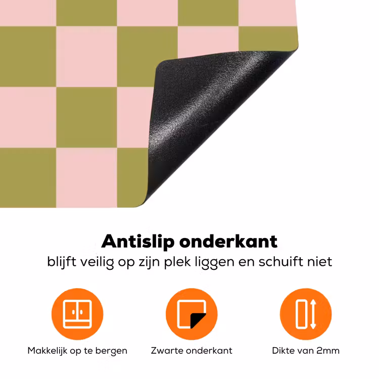 Patroon - Geblokt - Olijfgroen - Amore Inductie beschermer vinyl 3mm klein -zzzzzzz-td-onderkant
