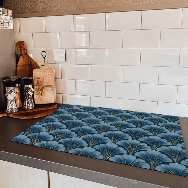Patroon - Ginkgoblad - Blauw Inductie beschermer vinyl 3mm klein 276 -sfeer3