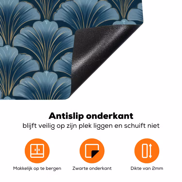 Patroon - Ginkgoblad - Blauw Inductie beschermer vinyl 3mm klein 276 -zzzzzzz-td-onderkant