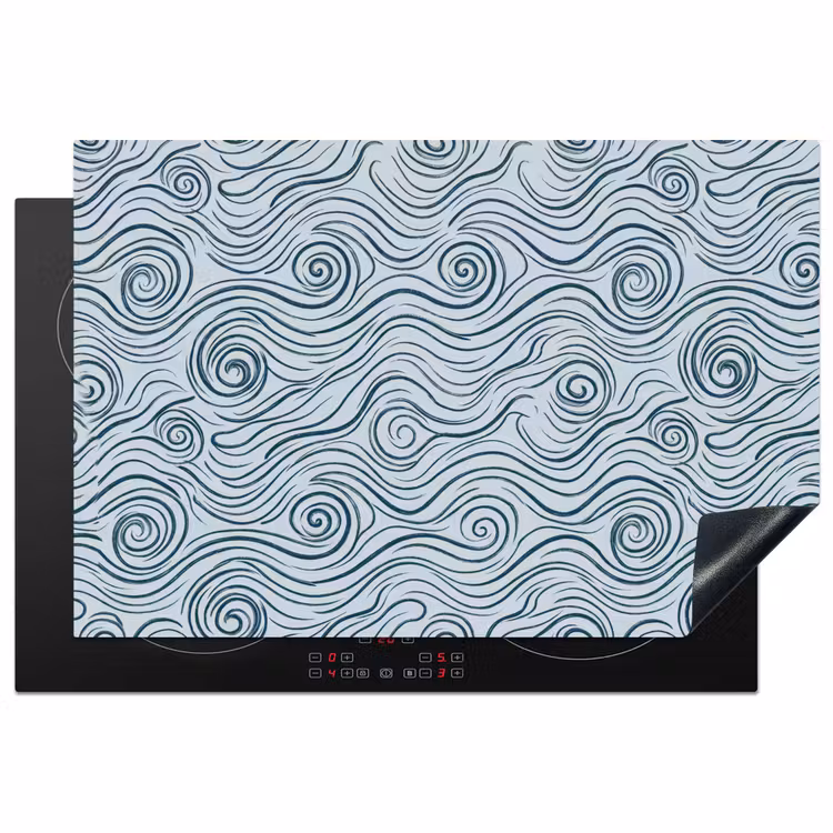 Patroon - Golven - Abstract - Modern - Blauw Inductie beschermer vinyl 3mm klein -3d