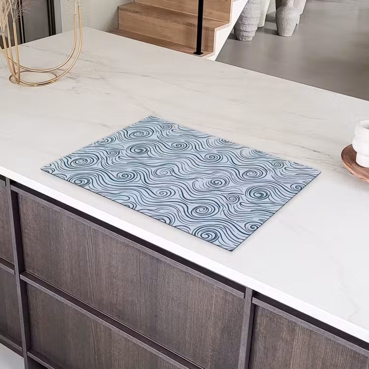 Patroon - Golven - Abstract - Modern - Blauw Inductie beschermer vinyl 3mm klein -sfeer8