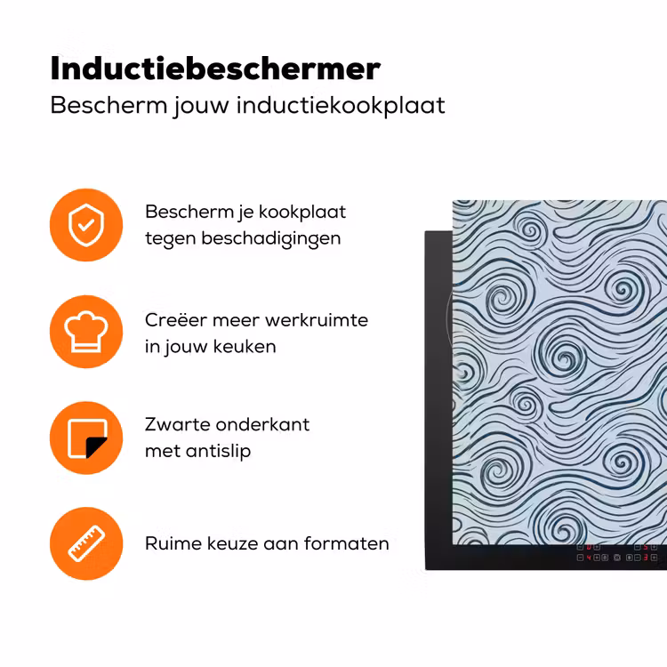 Patroon - Golven - Abstract - Modern - Blauw Inductie beschermer vinyl 3mm klein -zzzzzzz-td-ups