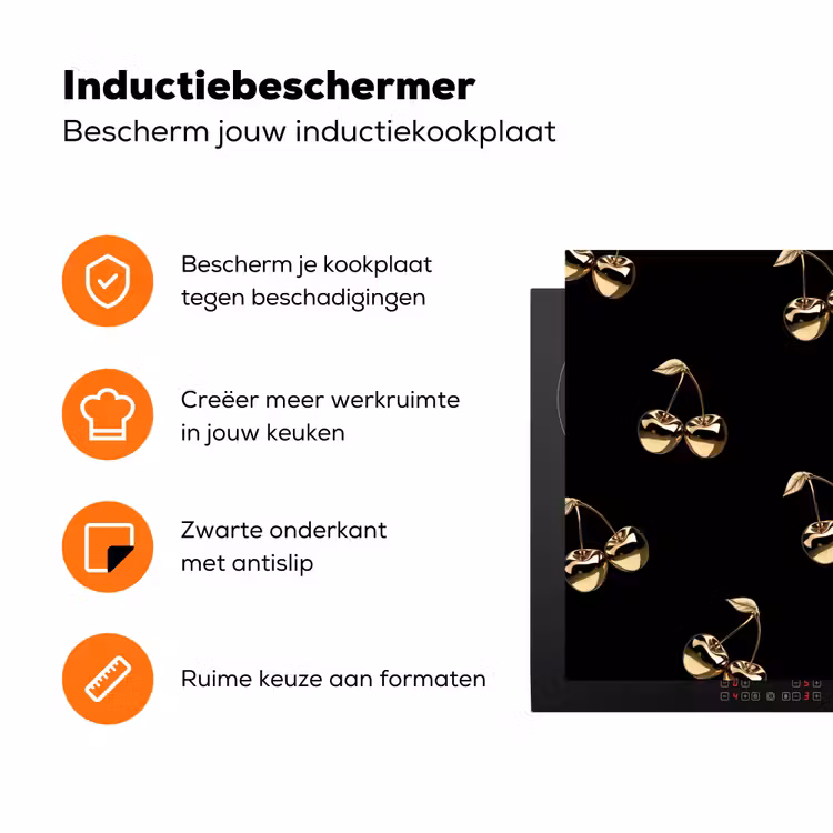 Patroon - Kersen - Goud - Chrome Inductie beschermer vinyl 3mm klein -zzzzzzz-td-ups