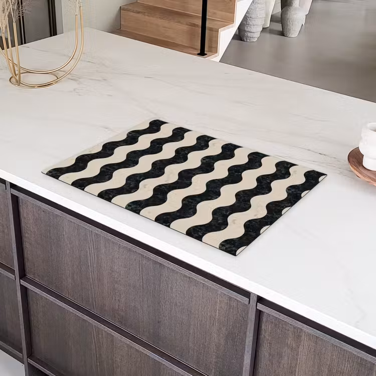 Patroon - Marmer - Groen - Cremé Inductie beschermer vinyl 3mm klein 276 -sfeer8