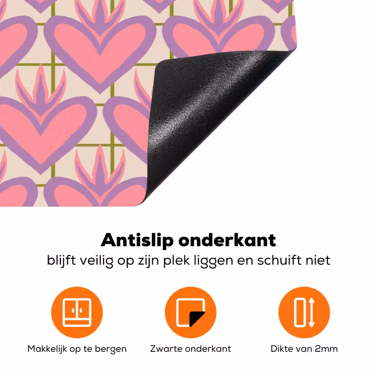 Patroon - Roze - Hartjes Inductie beschermer vinyl 3mm klein 276 -zzzzzzz-td-onderkant