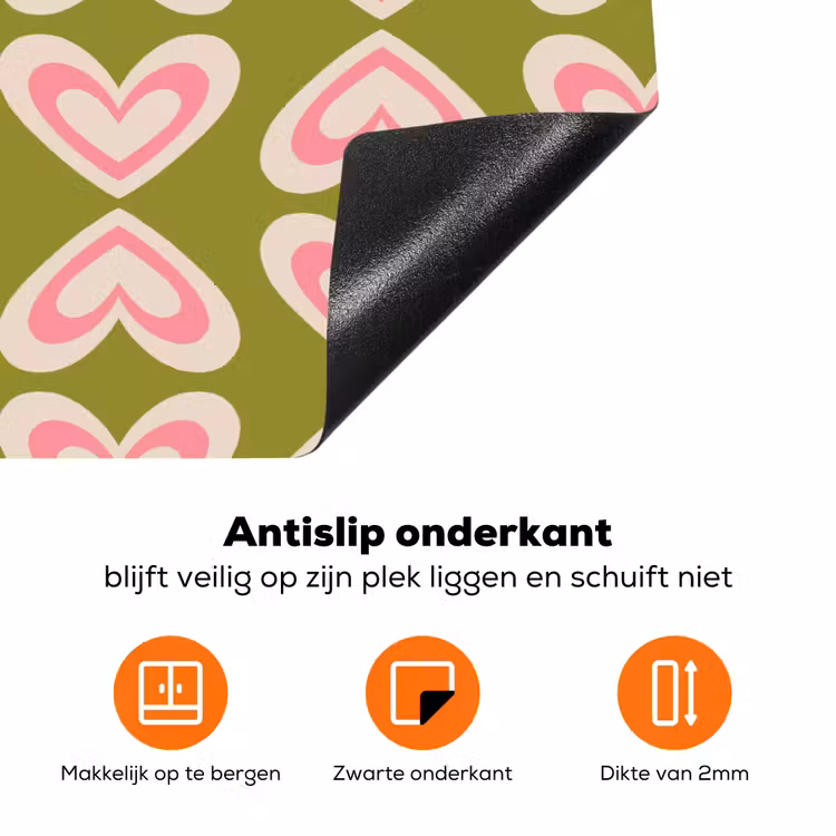 Patroon - Symmetrisch - Hartjes - Olijfgroen Inductie beschermer vinyl 3mm klein 276 -zzzzzzz-td-onderkant