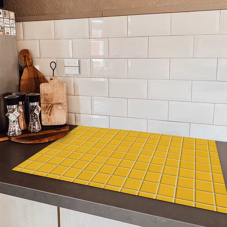 Patroon - Tegel - Okergeel Inductie beschermer vinyl 3mm klein 276 -sfeer3