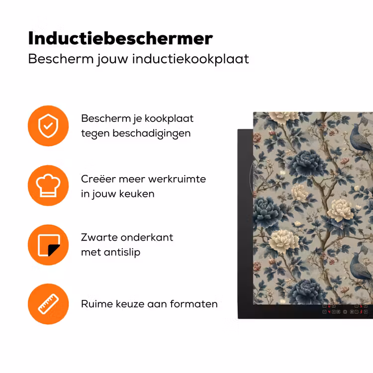Pauw - Bloemen - Blauw Inductie beschermer vinyl 3mm klein 276 -zzzzzzz-td-ups