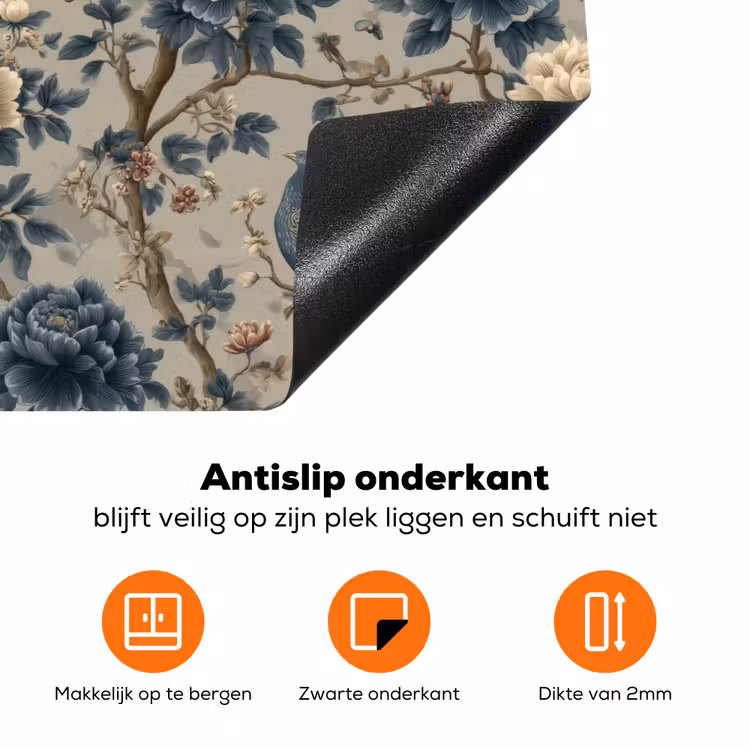 Pauw - Bloemen - Blauw Inductie beschermer vinyl 3mm klein 276 -zzzzzzz-td-onderkant