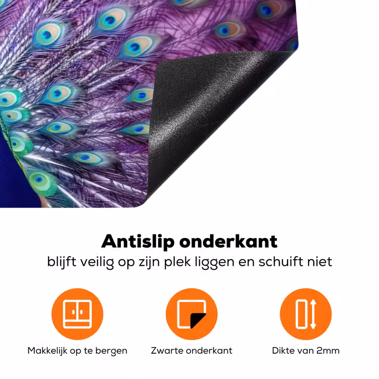 Pauw - Koksmuts - Cool - Paars Inductie beschermer vinyl 3mm klein -zzzzzzz-td-onderkant