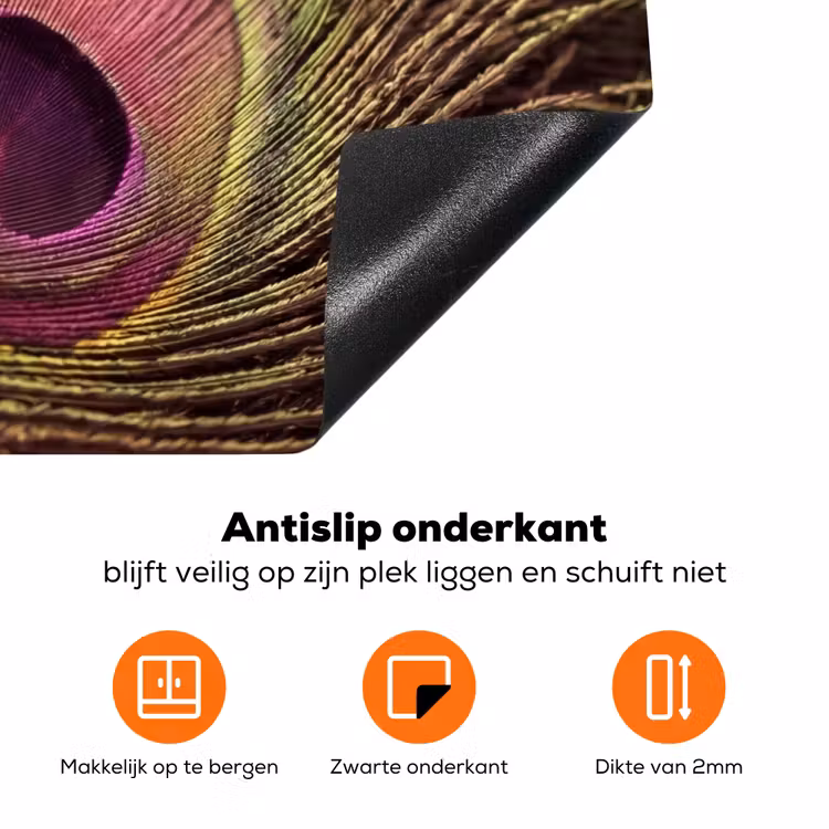 Pauw - Veren - Paars - Groen Inductie beschermer vinyl 3mm klein -zzzzzzz-td-onderkant