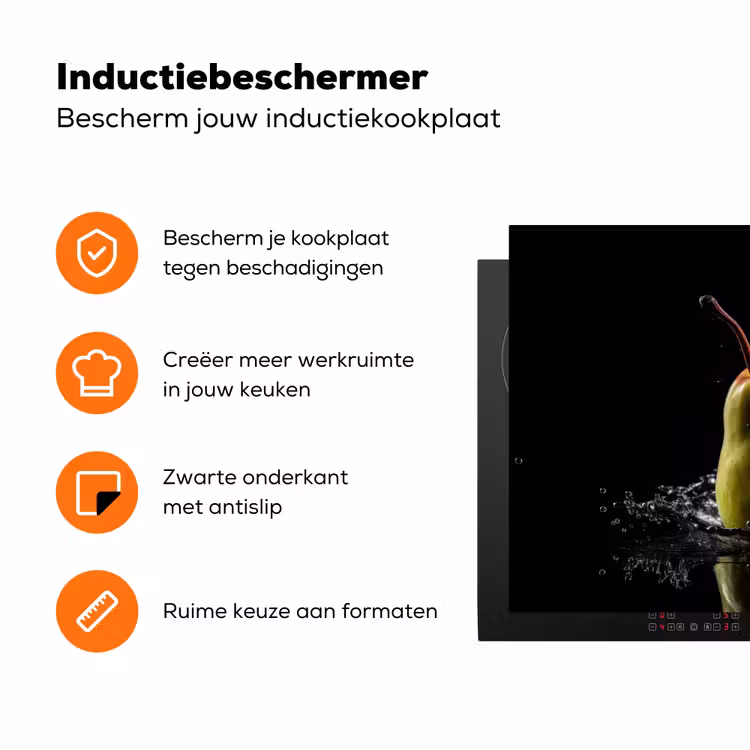 Peer - Fruit - Water - Zwart Inductie beschermer vinyl 3mm klein -zzzzzzz-td-ups