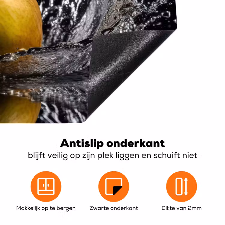 Peer - Fruit - Water - Zwart Inductie beschermer vinyl 3mm klein -zzzzzzz-td-onderkant