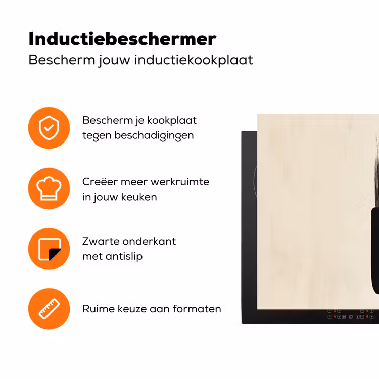 Penseelstreken - Verticaal - Zwart Inductie beschermer vinyl 3mm klein -zzzzzzz-td-ups