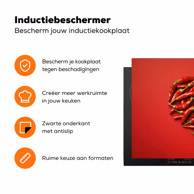 Pepers - Rood - Hart Inductie beschermer vinyl 3mm klein -zzzzzzz-td-ups