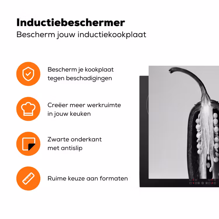 Pepers - Zwart - Wit - Zaadlijsten Inductie beschermer vinyl 3mm klein -zzzzzzz-td-ups