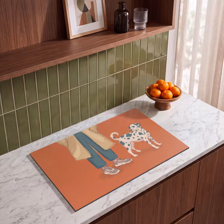 Persoon - Hond - Dieren - Illustratie - Modern Inductie beschermer vinyl 3mm klein -sfeer8