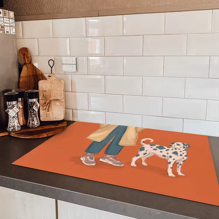 Persoon - Hond - Dieren - Illustratie - Modern Inductie beschermer vinyl 3mm klein -sfeer3