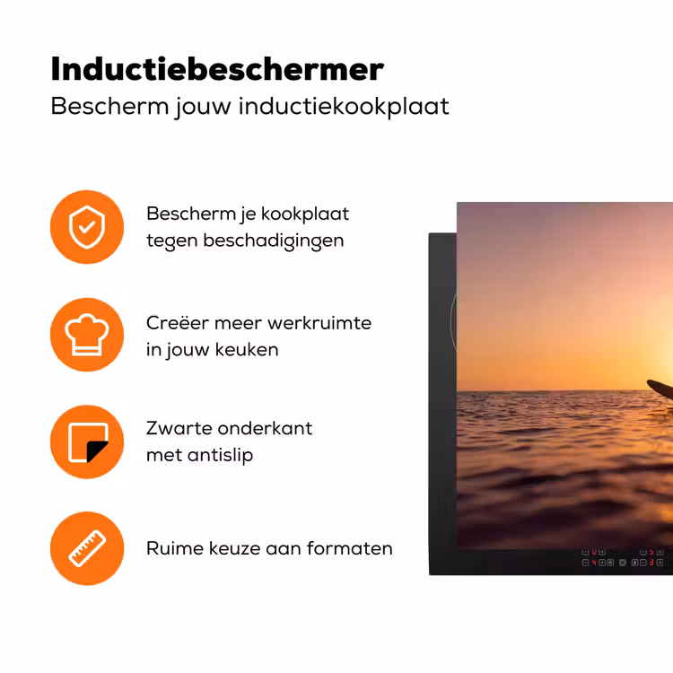 Persoon - Surfen - Zonsondergang - Zee - Oranje Inductie beschermer vinyl 3mm klein -zzzzzzz-td-ups