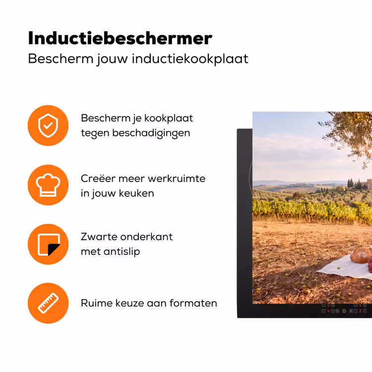 Picknick - Wijngaard - Landschap - Zomer - Eten Inductie beschermer vinyl 3mm klein -zzzzzzz-td-ups