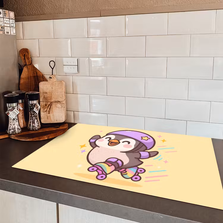 Pinguïn - Rolschaatsen - Geel - Energiek Inductie beschermer vinyl 3mm klein -sfeer3