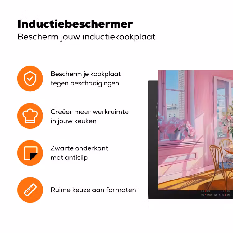 Pink - City - Bloemen Inductie beschermer vinyl 3mm klein -zzzzzzz-td-ups