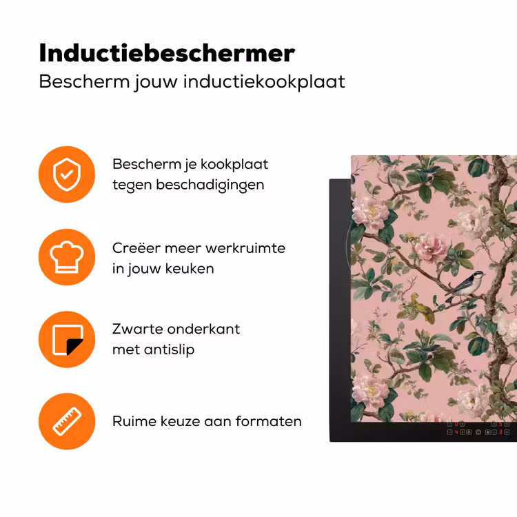Pioenrozen - Botanisch - Vogel Inductie beschermer vinyl 3mm klein 276 -zzzzzzz-td-ups
