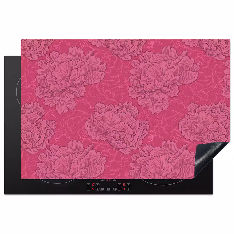 Pioenrozen - Energiek - Roze Inductie beschermer vinyl 3mm klein 276 -3d