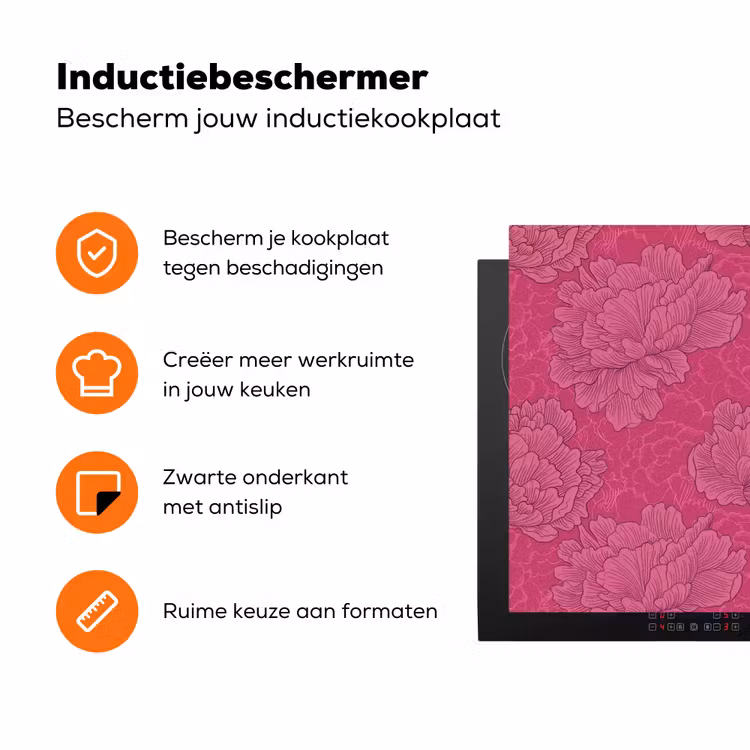 Pioenrozen - Energiek - Roze Inductie beschermer vinyl 3mm klein 276 -zzzzzzz-td-ups